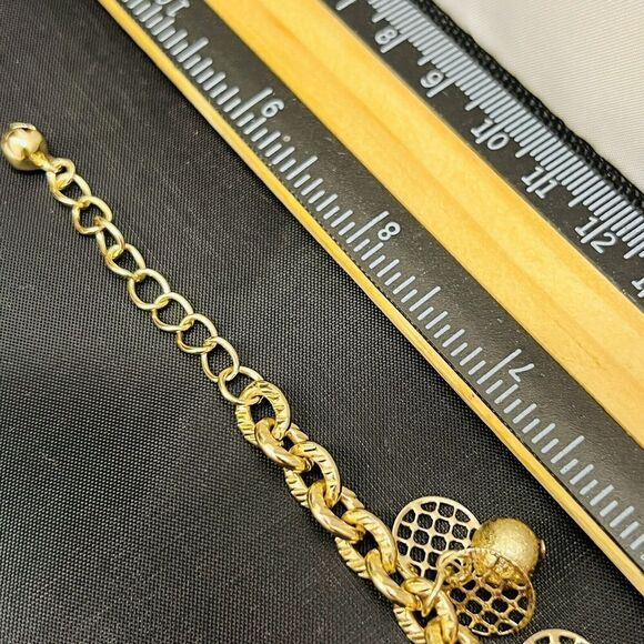 Vintage Textured Dangle Bracelets Gold Silver Copper Tone Ball Charms 1438 - Picture 8 of 10